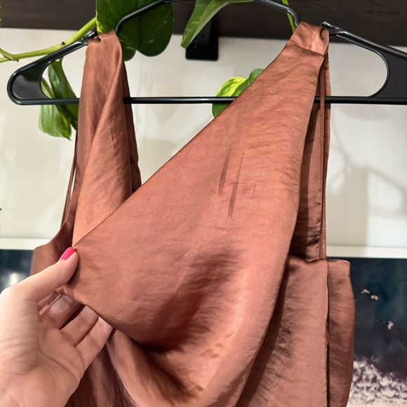 NWT Zara Brown Draped Satin Effect Top - Picture 14 of 15